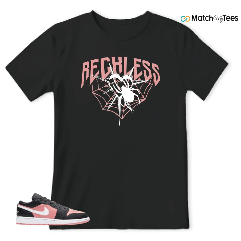 NIKE JORDAN 1 LOW BLACK PINK QUARTZ (GS) SNEAKER Matching Tees t-shirt