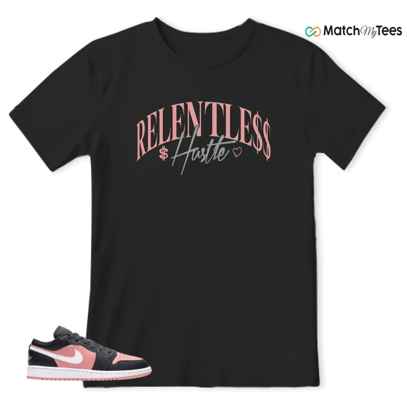 NIKE JORDAN 1 LOW BLACK PINK QUARTZ (GS) SNEAKER Matching Tees t-shirt