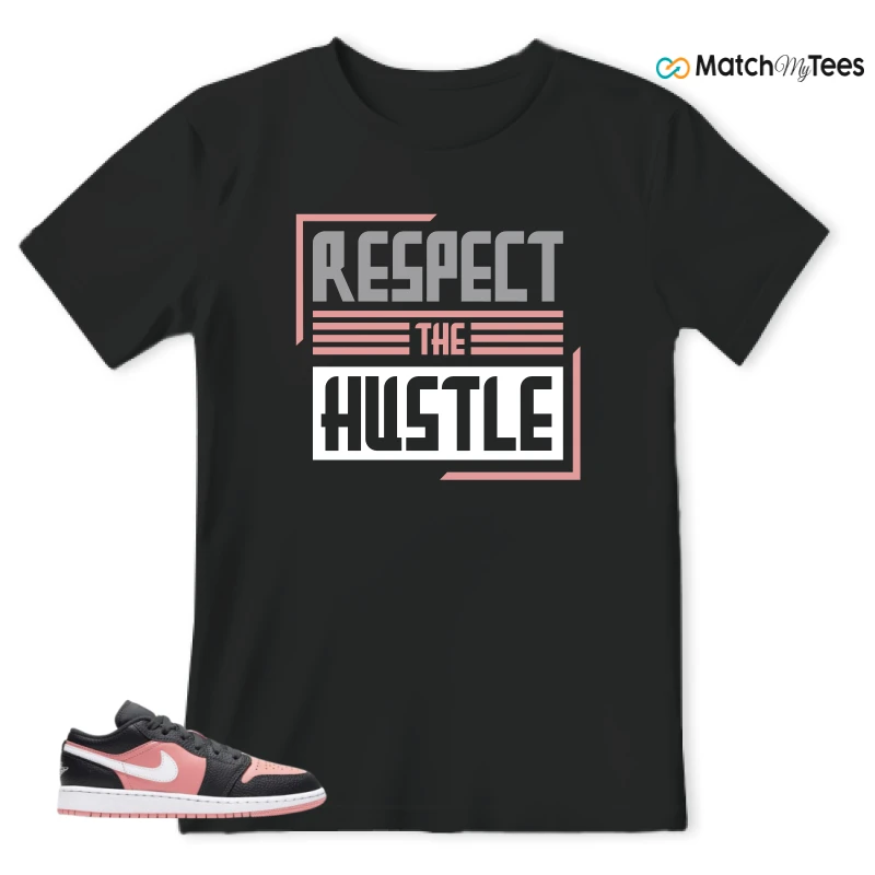 NIKE JORDAN 1 LOW BLACK PINK QUARTZ (GS) SNEAKER Matching Tees t-shirt