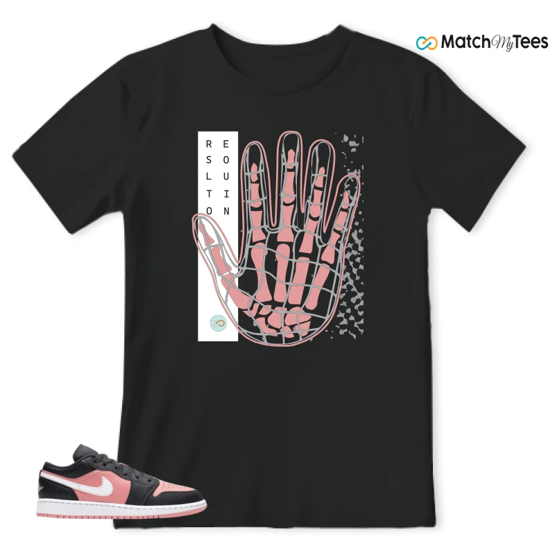NIKE JORDAN 1 LOW BLACK PINK QUARTZ (GS) SNEAKER Matching Tees t-shirt