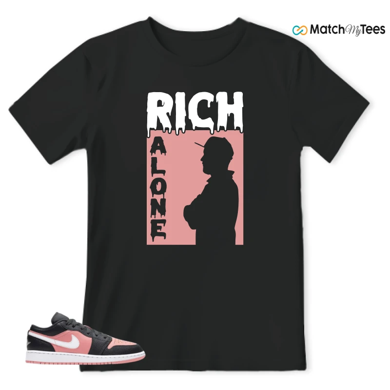 NIKE JORDAN 1 LOW BLACK PINK QUARTZ (GS) SNEAKER Matching Tees t-shirt