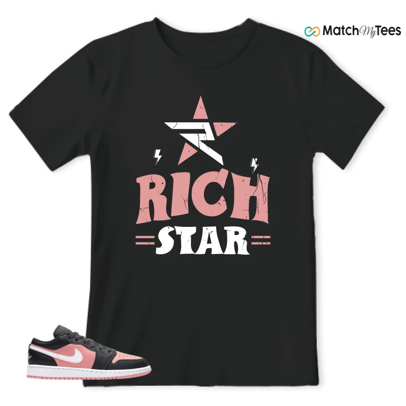 NIKE JORDAN 1 LOW BLACK PINK QUARTZ (GS) SNEAKER Matching Tees t-shirt