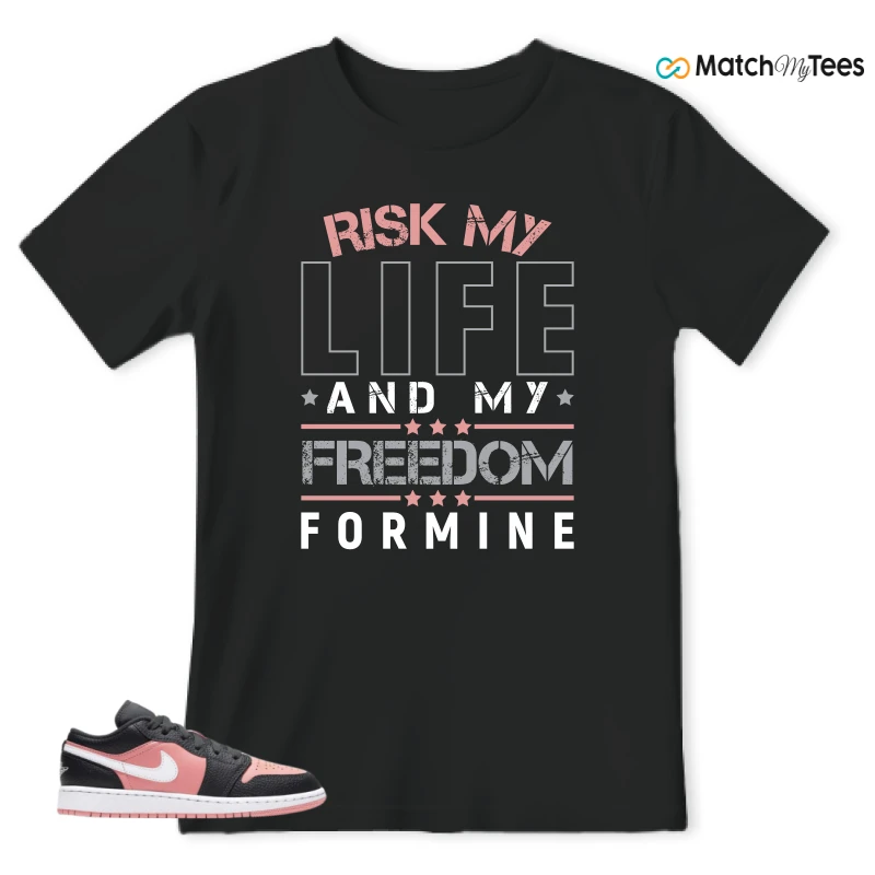 NIKE JORDAN 1 LOW BLACK PINK QUARTZ (GS) SNEAKER Matching Tees t-shirt