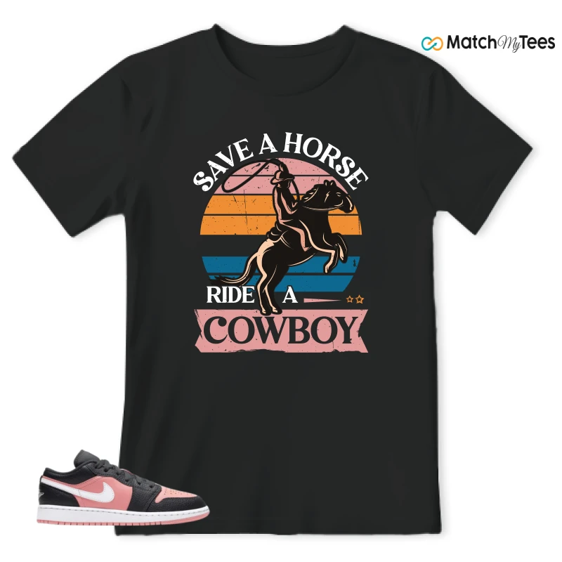 NIKE JORDAN 1 LOW BLACK PINK QUARTZ (GS) SNEAKER Matching Tees t-shirt