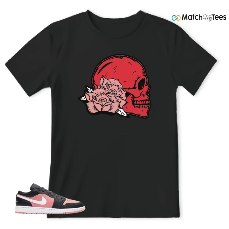 NIKE JORDAN 1 LOW BLACK PINK QUARTZ (GS) SNEAKER Matching Tees t-shirt