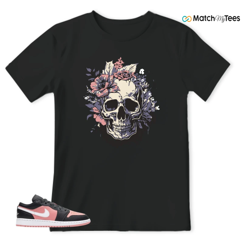 NIKE JORDAN 1 LOW BLACK PINK QUARTZ (GS) SNEAKER Matching Tees t-shirt