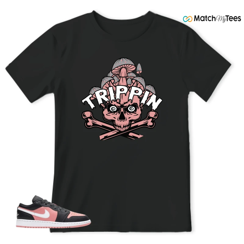 NIKE JORDAN 1 LOW BLACK PINK QUARTZ (GS) SNEAKER Matching Tees t-shirt
