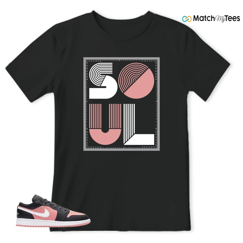 NIKE JORDAN 1 LOW BLACK PINK QUARTZ (GS) SNEAKER Matching Tees t-shirt