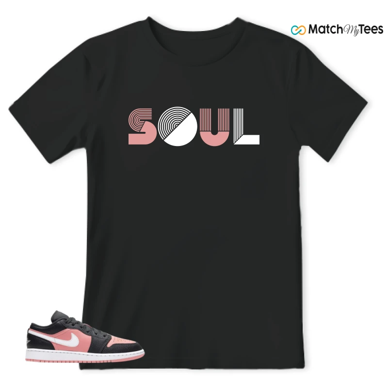 NIKE JORDAN 1 LOW BLACK PINK QUARTZ (GS) SNEAKER Matching Tees t-shirt
