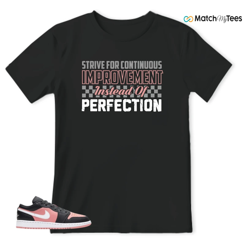 NIKE JORDAN 1 LOW BLACK PINK QUARTZ (GS) SNEAKER Matching Tees t-shirt