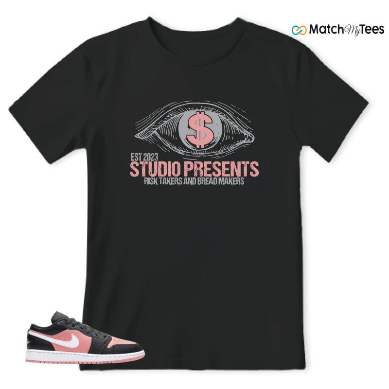 NIKE JORDAN 1 LOW BLACK PINK QUARTZ (GS) SNEAKER Matching Tees t-shirt
