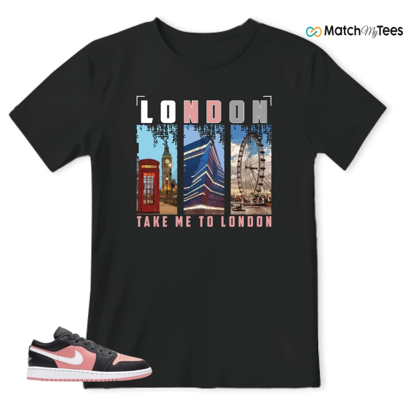 NIKE JORDAN 1 LOW BLACK PINK QUARTZ (GS) SNEAKER Matching Tees t-shirt