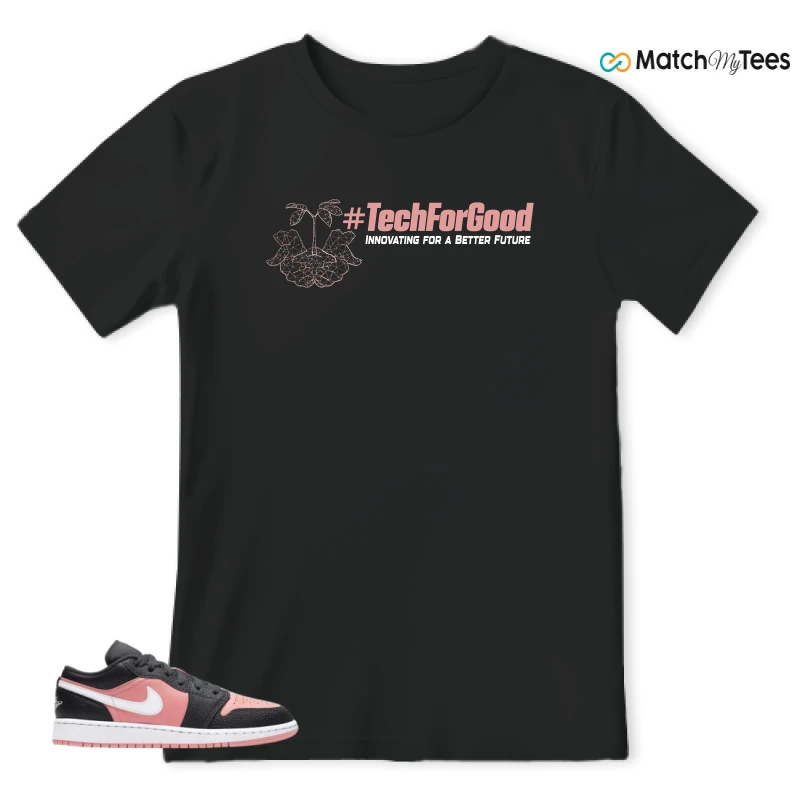 NIKE JORDAN 1 LOW BLACK PINK QUARTZ (GS) SNEAKER Matching Tees t-shirt