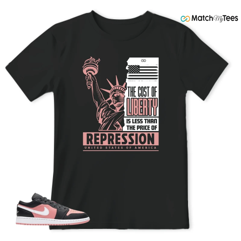 NIKE JORDAN 1 LOW BLACK PINK QUARTZ (GS) SNEAKER Matching Tees t-shirt