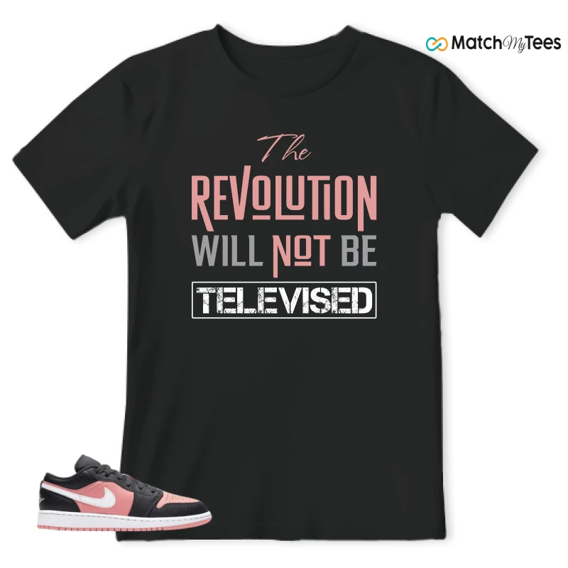 NIKE JORDAN 1 LOW BLACK PINK QUARTZ (GS) SNEAKER Matching Tees t-shirt