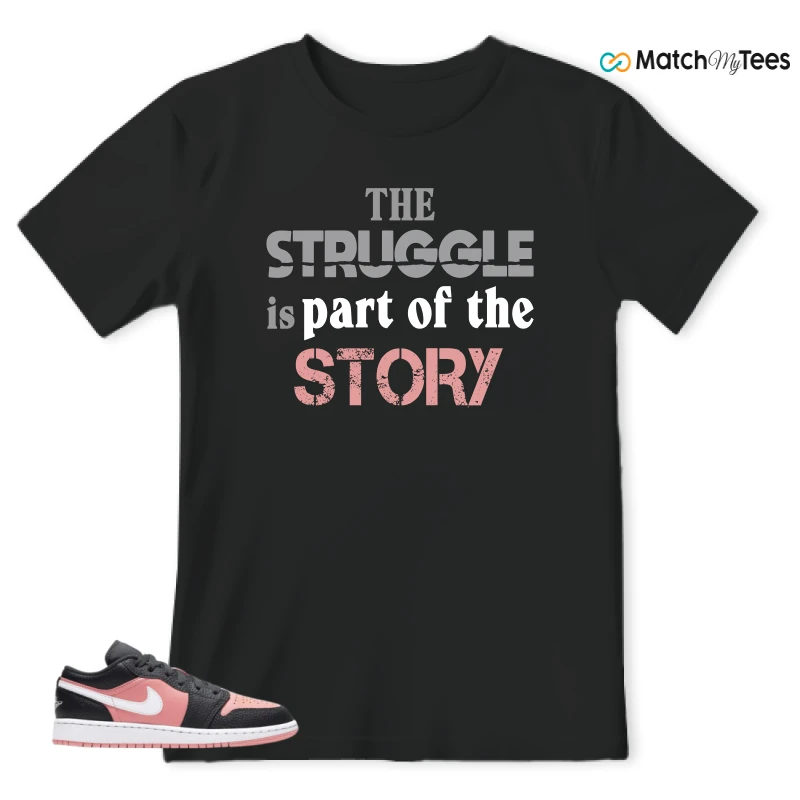 NIKE JORDAN 1 LOW BLACK PINK QUARTZ (GS) SNEAKER Matching Tees t-shirt