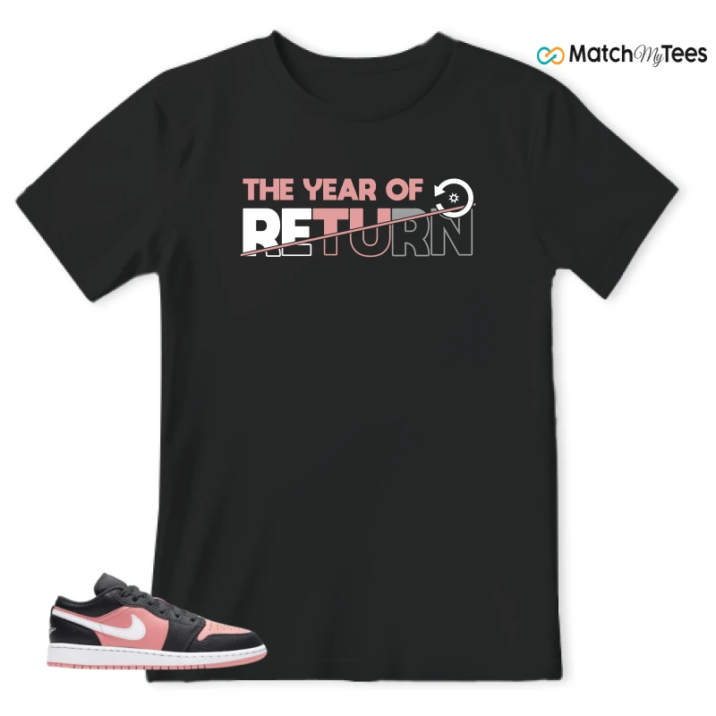 NIKE JORDAN 1 LOW BLACK PINK QUARTZ (GS) SNEAKER Matching Tees t-shirt