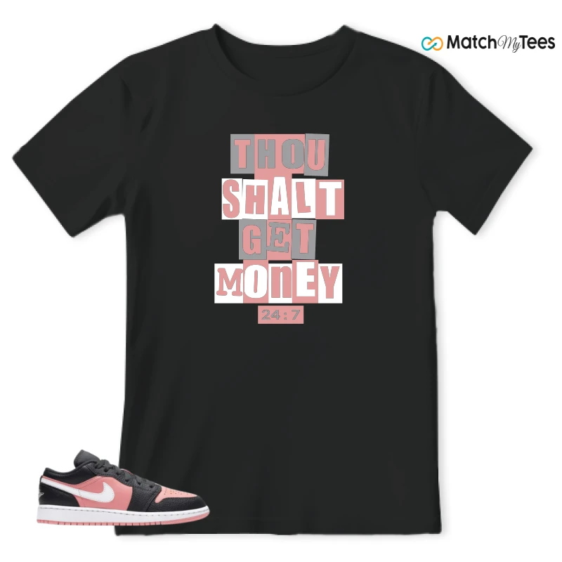 NIKE JORDAN 1 LOW BLACK PINK QUARTZ (GS) SNEAKER Matching Tees t-shirt