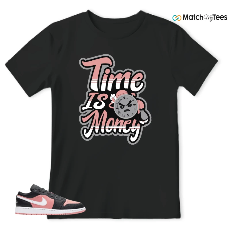 NIKE JORDAN 1 LOW BLACK PINK QUARTZ (GS) SNEAKER Matching Tees t-shirt