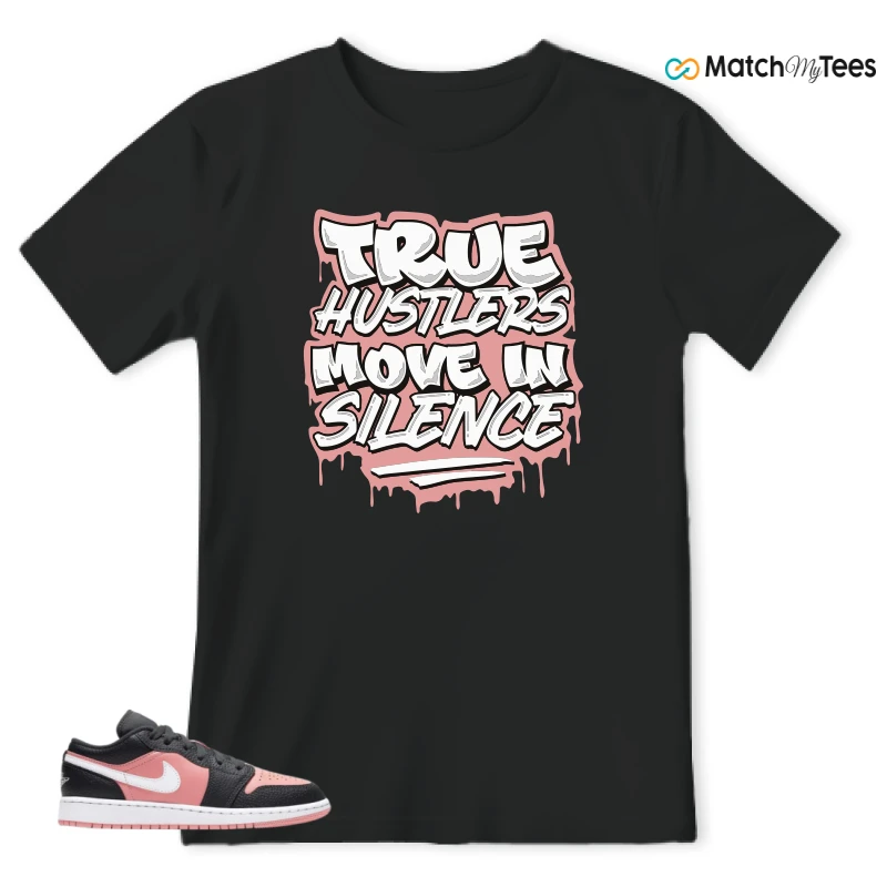 NIKE JORDAN 1 LOW BLACK PINK QUARTZ (GS) SNEAKER Matching Tees t-shirt