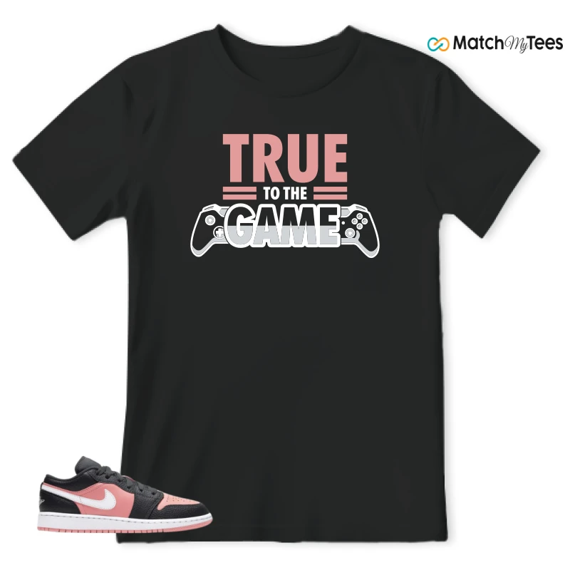 NIKE JORDAN 1 LOW BLACK PINK QUARTZ (GS) SNEAKER Matching Tees t-shirt