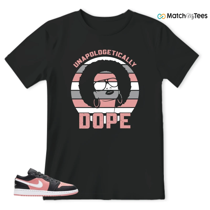NIKE JORDAN 1 LOW BLACK PINK QUARTZ (GS) SNEAKER Matching Tees t-shirt