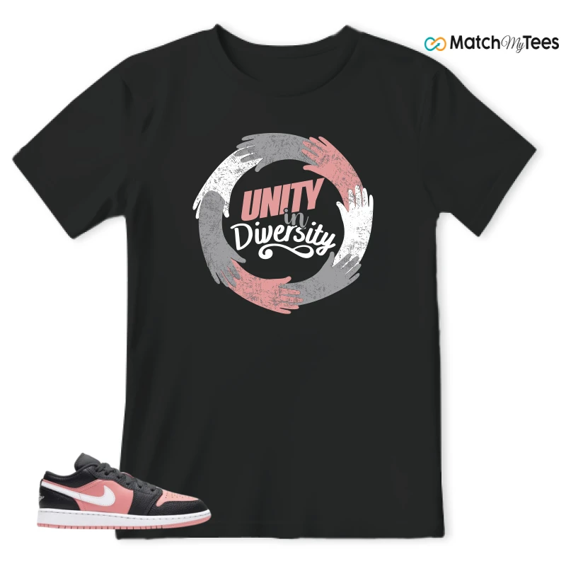 NIKE JORDAN 1 LOW BLACK PINK QUARTZ (GS) SNEAKER Matching Tees t-shirt