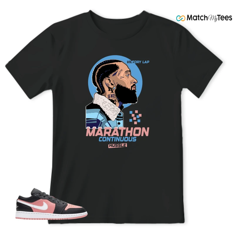 NIKE JORDAN 1 LOW BLACK PINK QUARTZ (GS) SNEAKER Matching Tees t-shirt