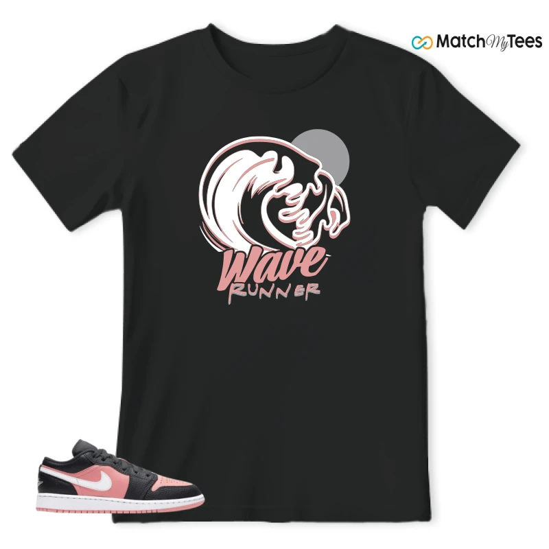 NIKE JORDAN 1 LOW BLACK PINK QUARTZ (GS) SNEAKER Matching Tees t-shirt