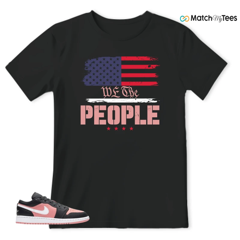 NIKE JORDAN 1 LOW BLACK PINK QUARTZ (GS) SNEAKER Matching Tees t-shirt