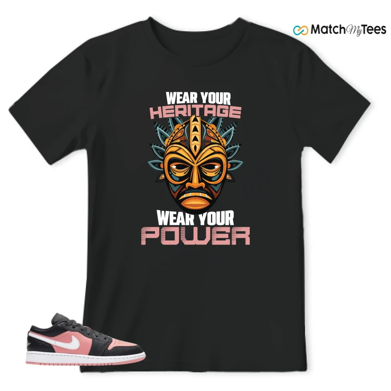 NIKE JORDAN 1 LOW BLACK PINK QUARTZ (GS) SNEAKER Matching Tees t-shirt