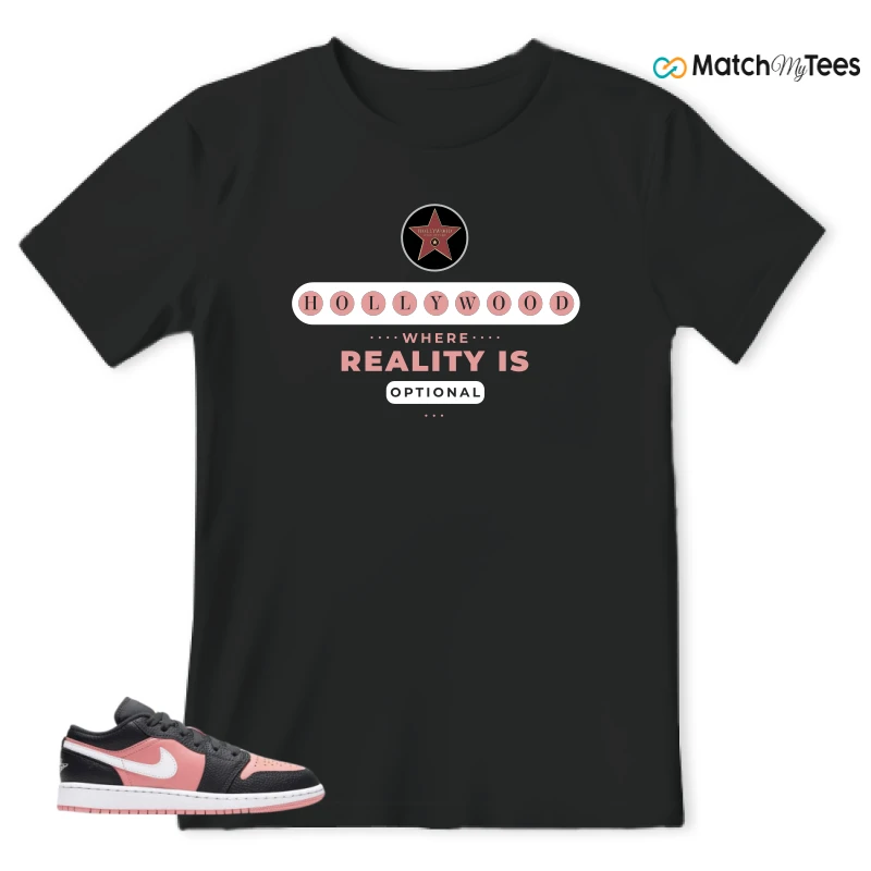 NIKE JORDAN 1 LOW BLACK PINK QUARTZ (GS) SNEAKER Matching Tees t-shirt