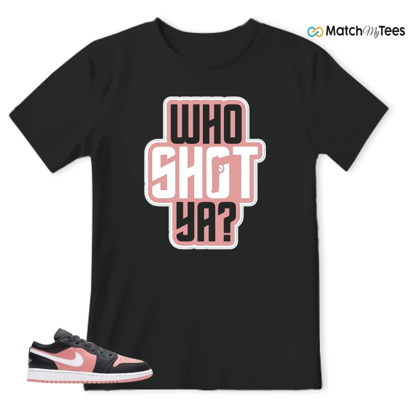 NIKE JORDAN 1 LOW BLACK PINK QUARTZ (GS) SNEAKER Matching Tees t-shirt
