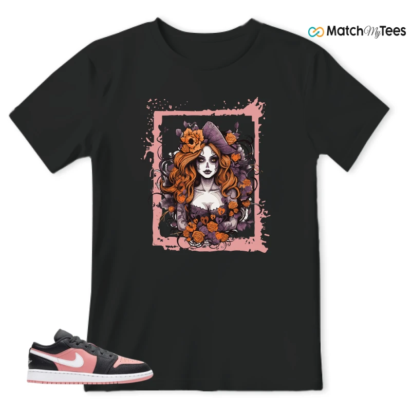 NIKE JORDAN 1 LOW BLACK PINK QUARTZ (GS) SNEAKER Matching Tees t-shirt