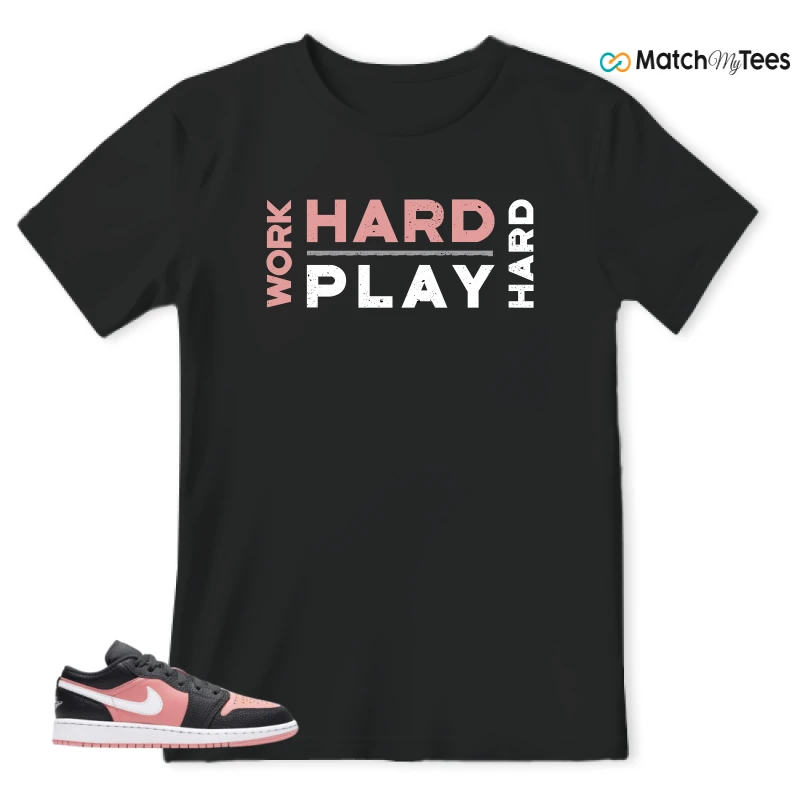 NIKE JORDAN 1 LOW BLACK PINK QUARTZ (GS) SNEAKER Matching Tees t-shirt
