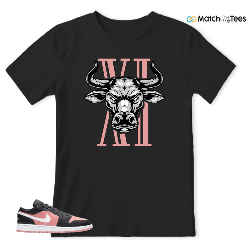 NIKE JORDAN 1 LOW BLACK PINK QUARTZ (GS) SNEAKER Matching Tees t-shirt