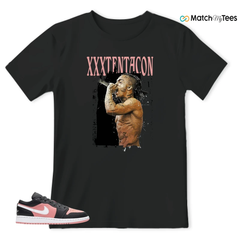 NIKE JORDAN 1 LOW BLACK PINK QUARTZ (GS) SNEAKER Matching Tees t-shirt