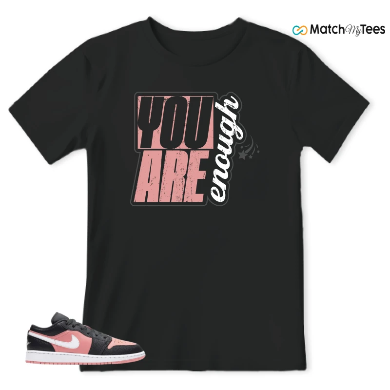 NIKE JORDAN 1 LOW BLACK PINK QUARTZ (GS) SNEAKER Matching Tees t-shirt