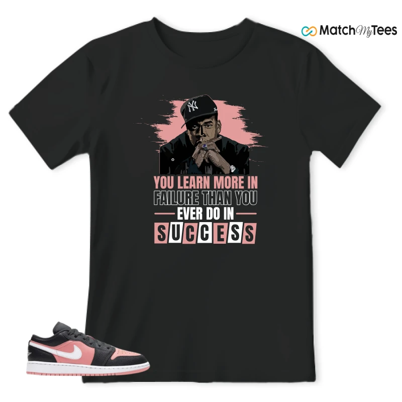 NIKE JORDAN 1 LOW BLACK PINK QUARTZ (GS) SNEAKER Matching Tees t-shirt
