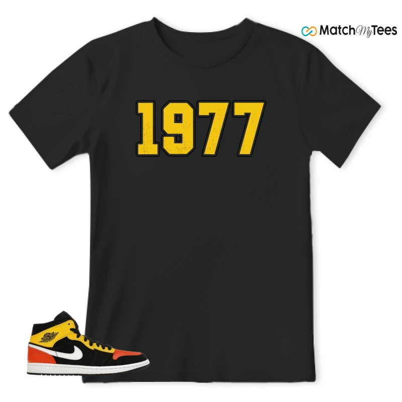 NIKE JORDAN 1 MID BLACK AMARILLO ORANGE SNEAKER Matching Tees t-shirt