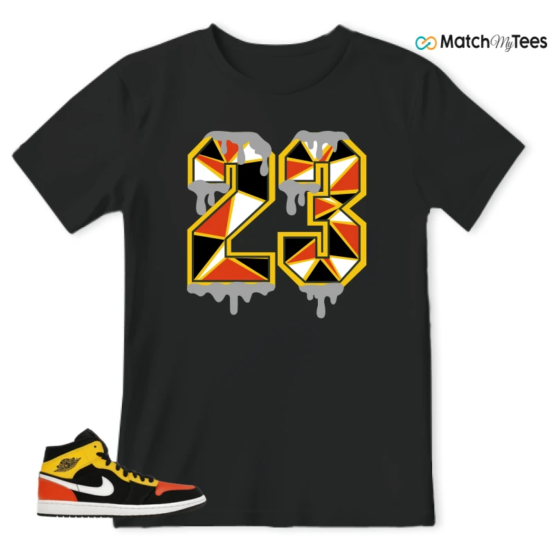 NIKE JORDAN 1 MID BLACK AMARILLO ORANGE SNEAKER Matching Tees t-shirt
