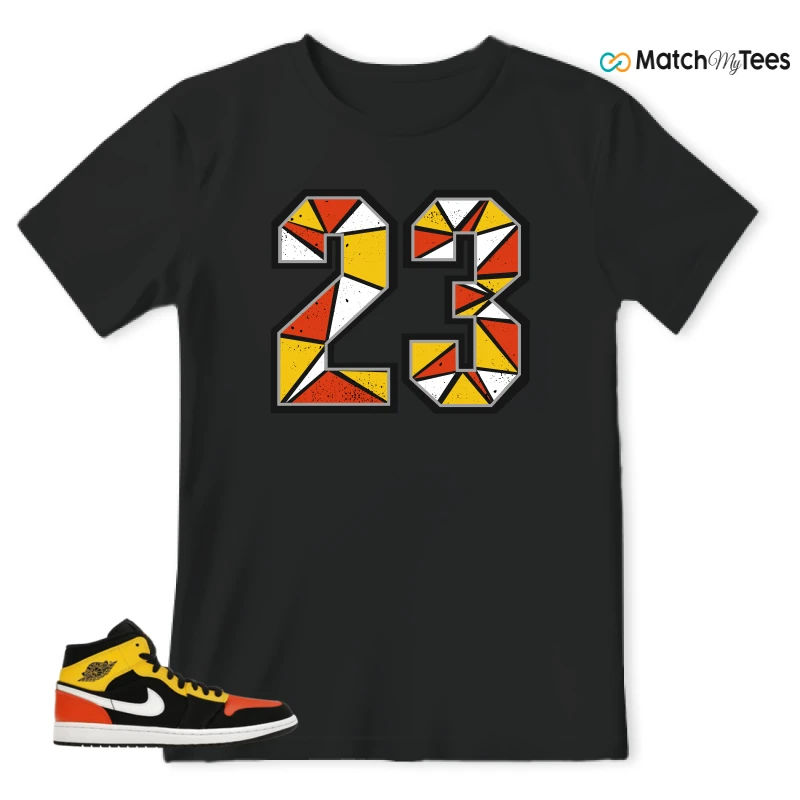 NIKE JORDAN 1 MID BLACK AMARILLO ORANGE SNEAKER Matching Tees t-shirt