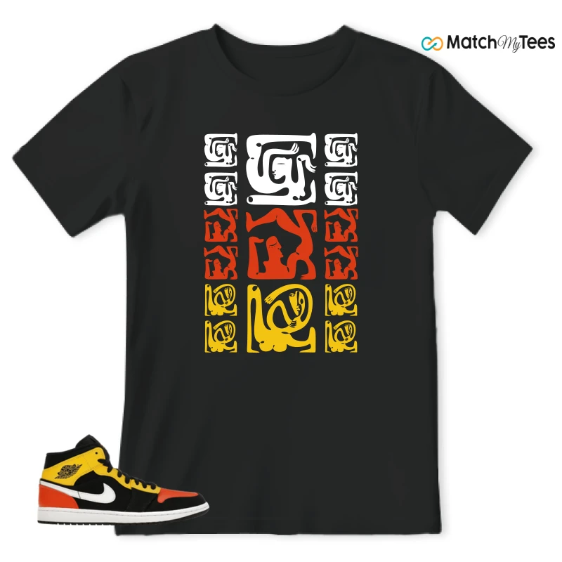 NIKE JORDAN 1 MID BLACK AMARILLO ORANGE SNEAKER Matching Tees t-shirt