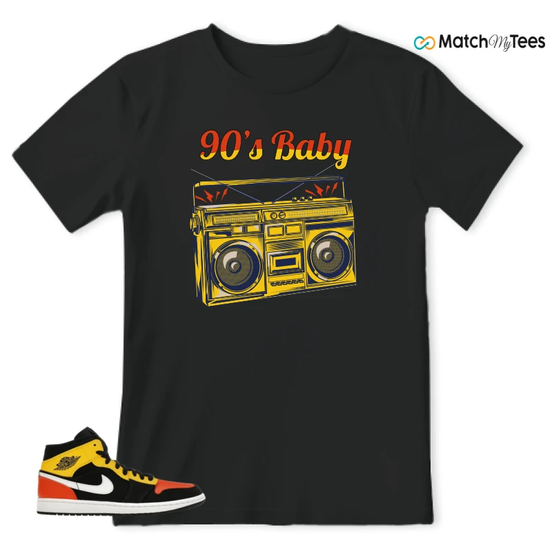 NIKE JORDAN 1 MID BLACK AMARILLO ORANGE SNEAKER Matching Tees t-shirt