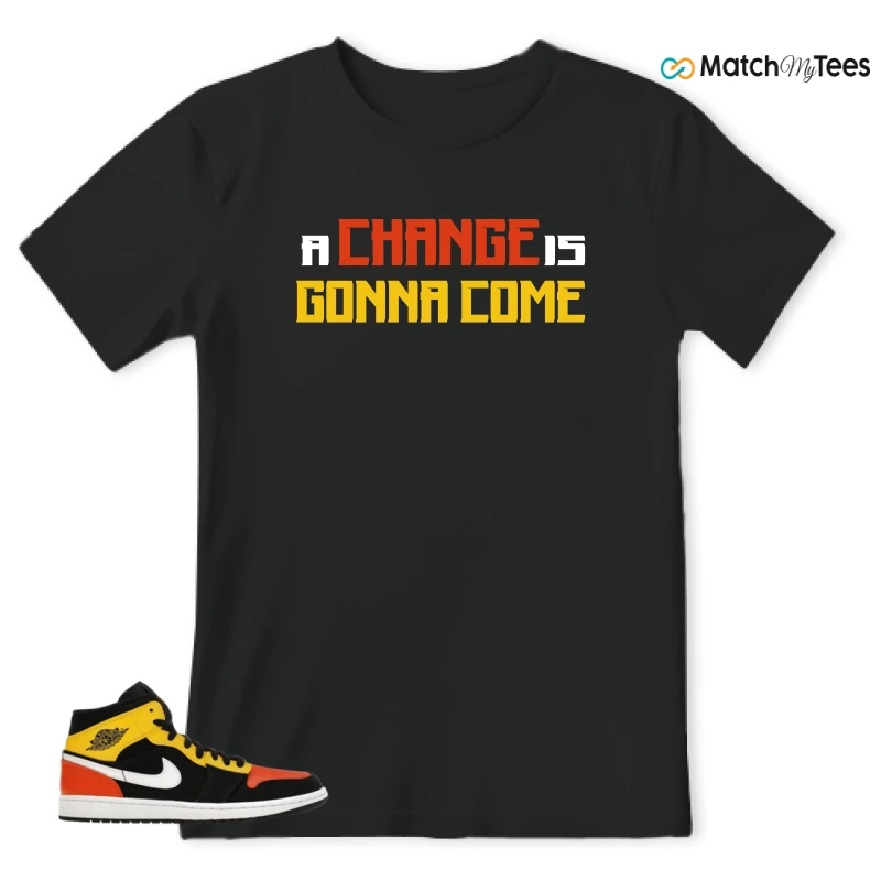 NIKE JORDAN 1 MID BLACK AMARILLO ORANGE SNEAKER Matching Tees t-shirt