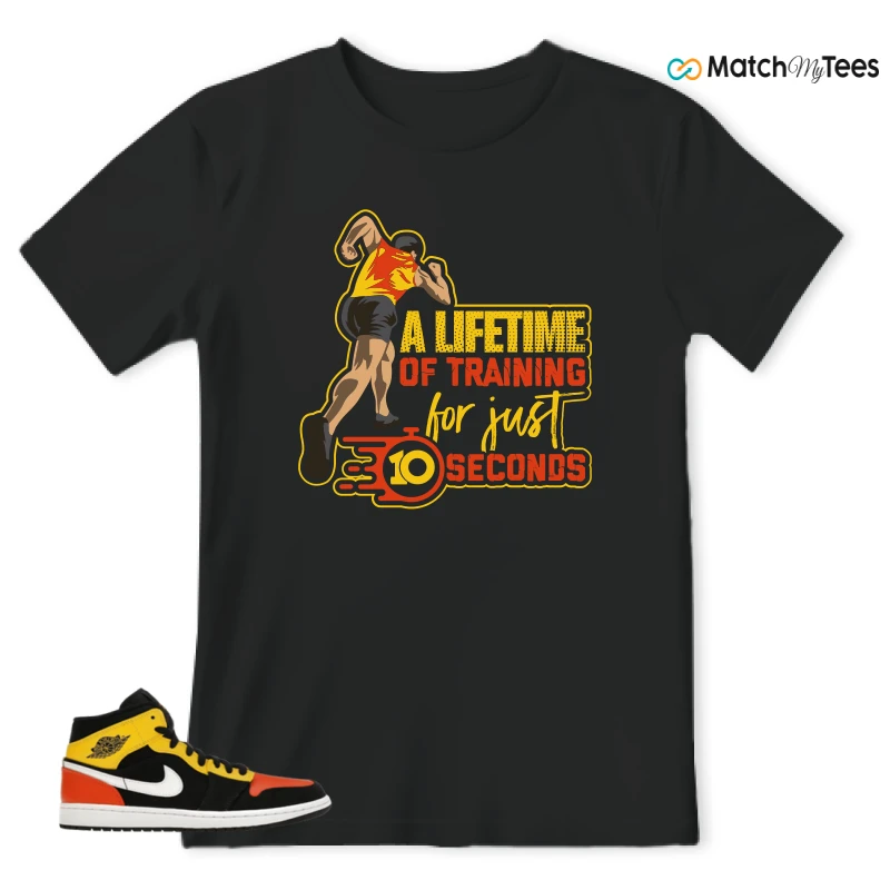 NIKE JORDAN 1 MID BLACK AMARILLO ORANGE SNEAKER Matching Tees t-shirt