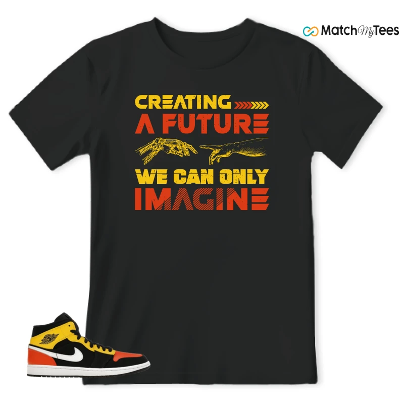 NIKE JORDAN 1 MID BLACK AMARILLO ORANGE SNEAKER Matching Tees t-shirt
