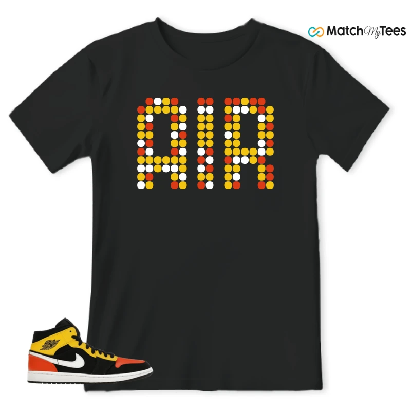 NIKE JORDAN 1 MID BLACK AMARILLO ORANGE SNEAKER Matching Tees t-shirt
