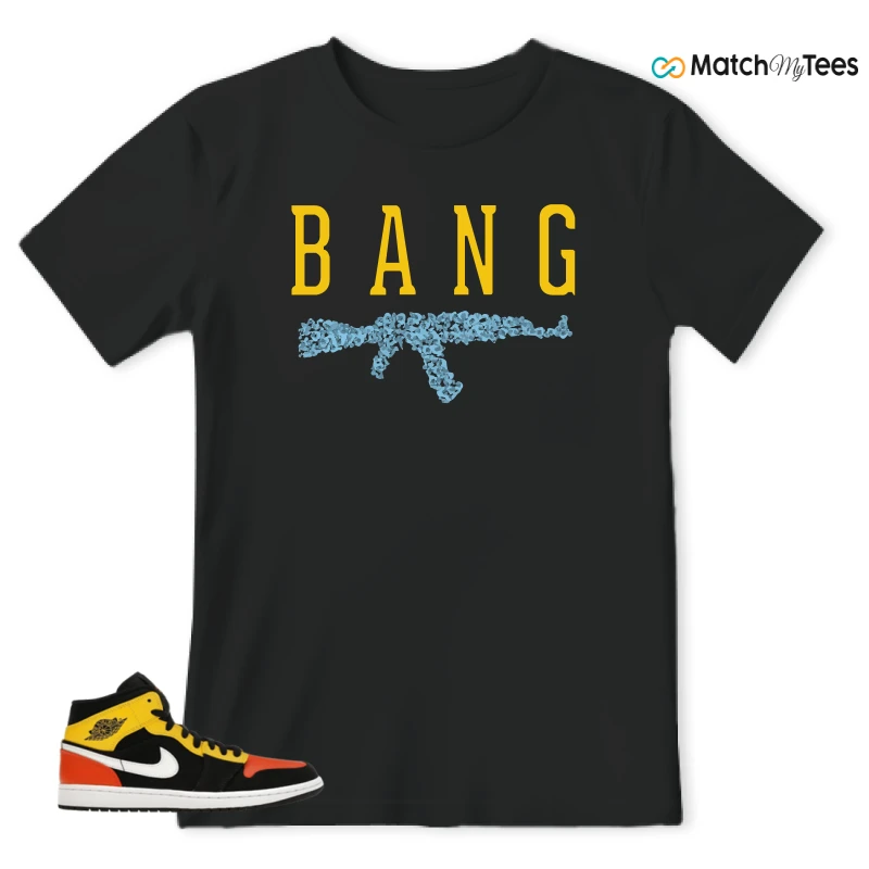 NIKE JORDAN 1 MID BLACK AMARILLO ORANGE SNEAKER Matching Tees t-shirt