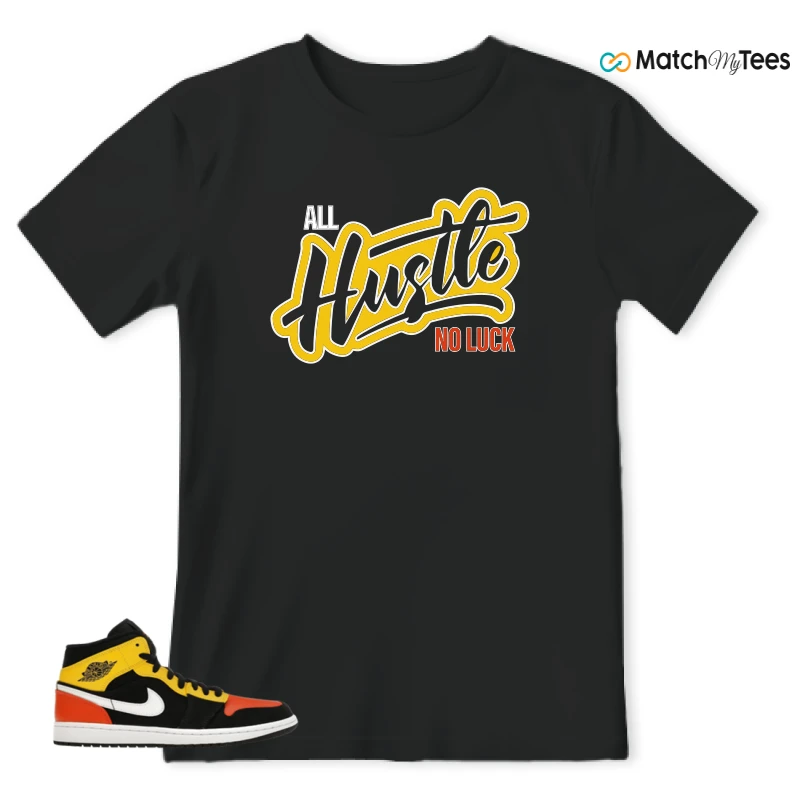NIKE JORDAN 1 MID BLACK AMARILLO ORANGE SNEAKER Matching Tees t-shirt